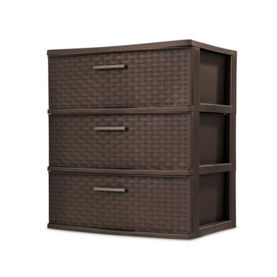 Sterilite 3-Drawer Wide Weave Tower, Storage Organizer Drawers, Brown, 2 Pack
