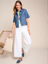 NWT TALBOTS Classic 100 Linen Wide Leg Crop Palazzo Pants 10 White Side Zip