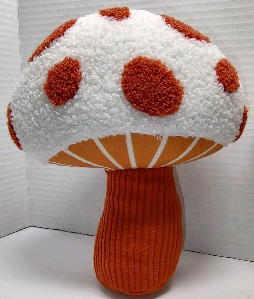 Pair Retro Harvest Orange Yellow Mushroom Decorative Pillows Weighted Standing - Image 3 of 4