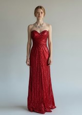 La Femme Red Sequin Formal Gown Prom Dress Open Back Size 4 Cocktail Party
