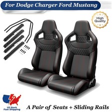 Bucket Racing Seats Red Stitch Reclinable Carbon For Dodge Charger Ford Mustang Bucket Racing Seats Red Stitch Reclinable Carbon For Dodge Charger Ford Mustang
