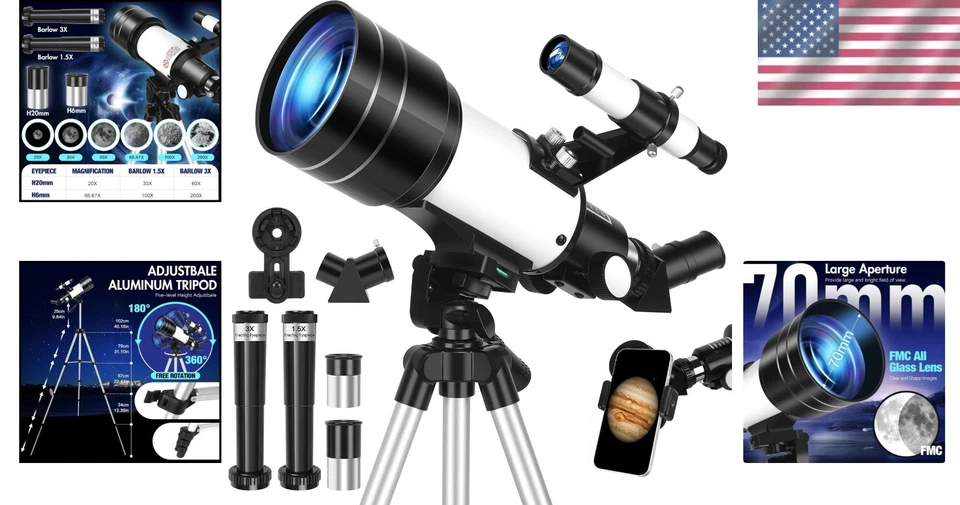 Lightweight Travel Telescope with 70mm Lens and Altazimuth Mount - Easy Setup - Image 2 of 4