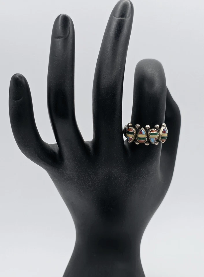 Anillo Vintage Wheeler Mfg Plata Esterlina Multi Piedras Preciosas Talla 8.5 Estilo Nativo Zuni Foto 2 de 4