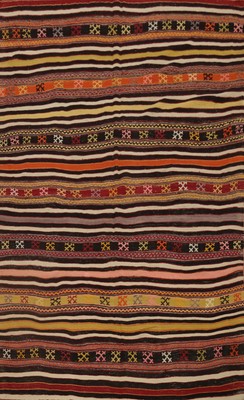 Kilim Turkish Area Rug 5x8 Vegetable Dye Flat-weave Striped Kelim Carpet