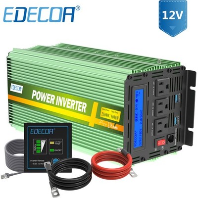 EDECOA Pure Sine Wave Power Inverter 2500W DC 12V to AC 120V Inverter LCD 2USB