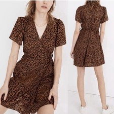 Madewell Painted Leopard Flutter Sleeve Wrap Mini Dress Size Small