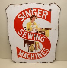 Antique Singer Sewing Machines Double-Sided Porcelain Enamel Advertising Sign
