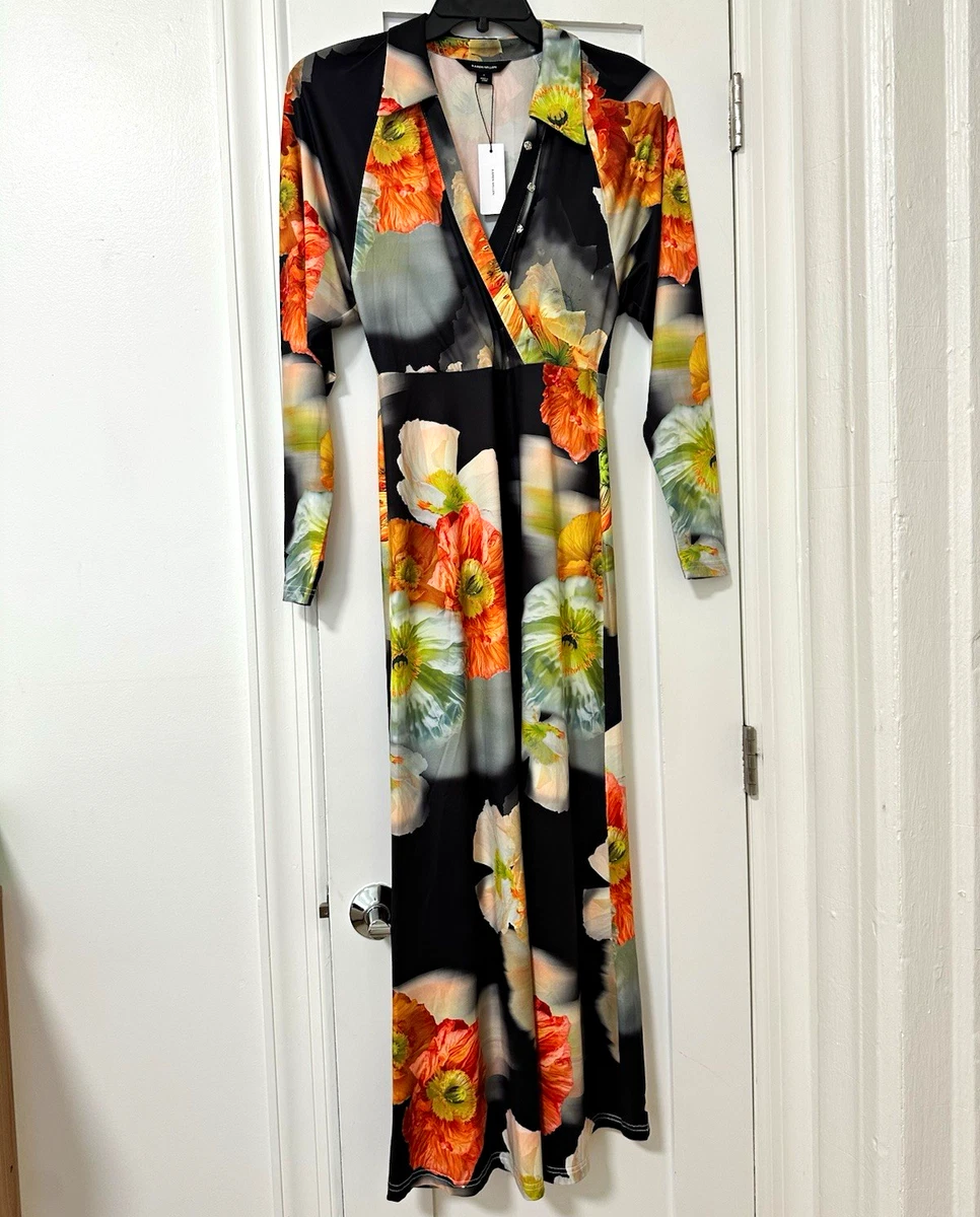 karen millen maxi dress long sleeve Karen Millen Silk Cotton Scenic Print Balloon Sleeve Woven Maxi Dress