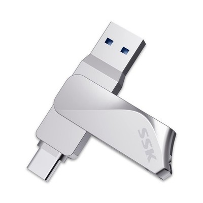 SSK 64GB USB C Flash Drive up to 200MB/s Dual 2 in 1 OTG 64GB, Silver 