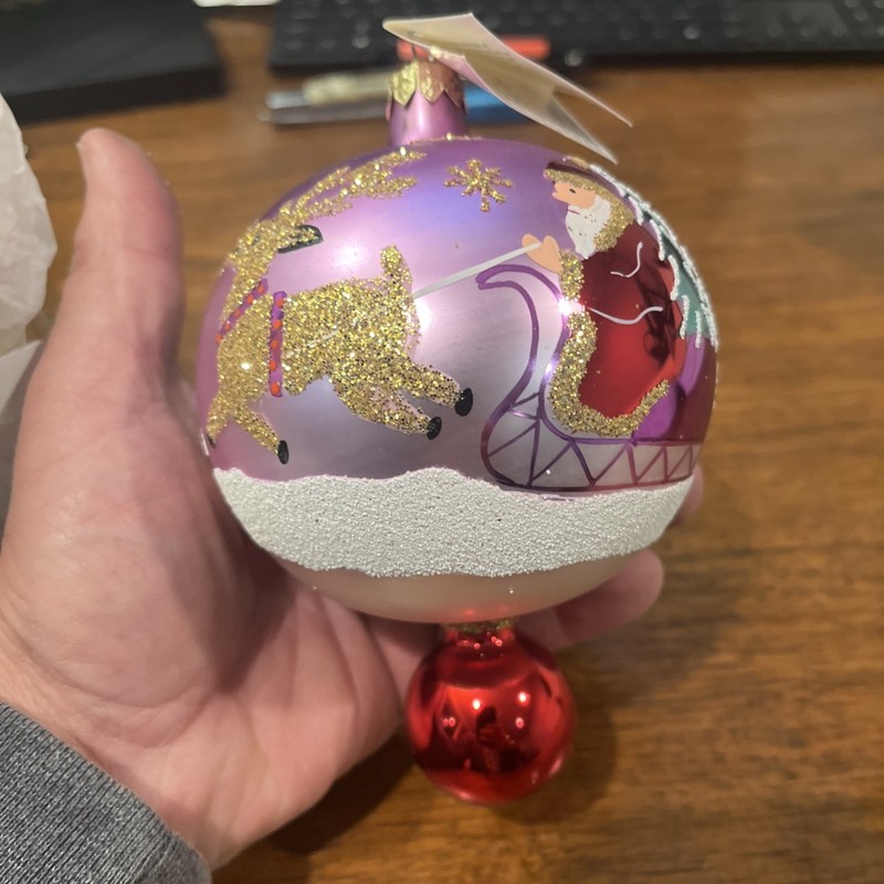 Christopher Radko  Drop Ball Ornament Santas Reindeer Sleigh  W/tag