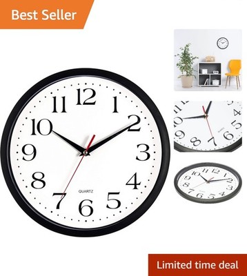Elegant 12-Inch Black Wall Clock - Silent Non-Ticking Quartz - Home/Office Decor
