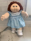 Vintage Coleco Cabbage Patch Kid Cornsilk Girl Red Hair Green Eyes Blue Dress