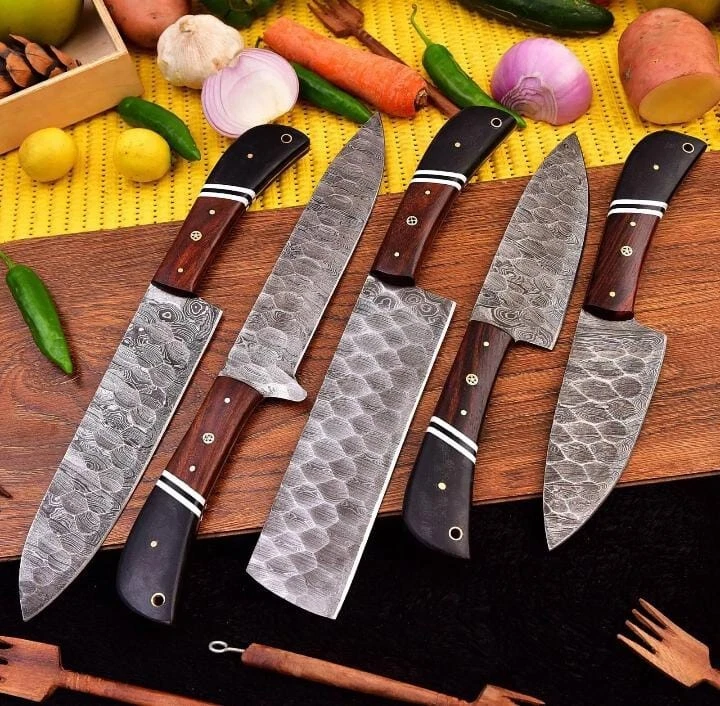 Handmade HAND FORGED DAMASCUS STEEL CHEF KNIFE Set Kitchen Knives Set Best Gift