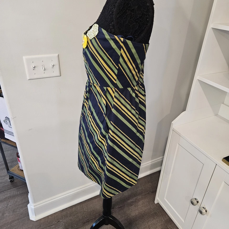 Judith March Dress Sleeveless Rear Zip Cotton Side Pockets Large Navy Blue Strip - Image 3 of 4