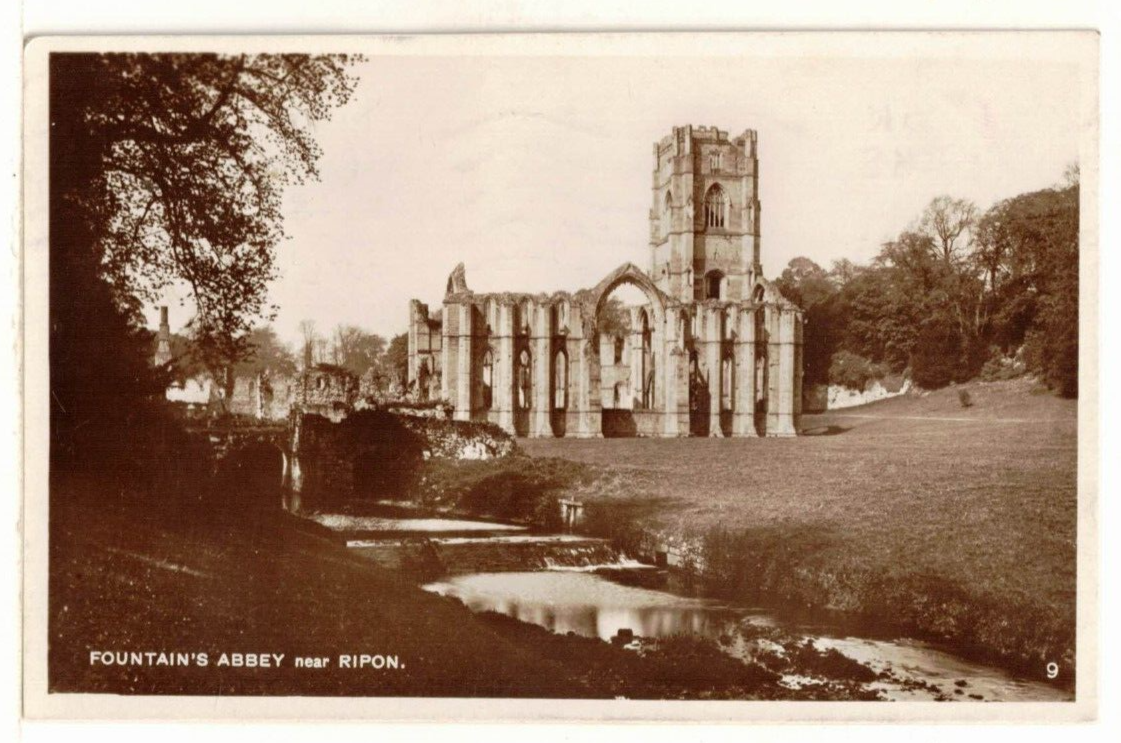 1935 Real Photo PC: Fountain's Abbey near Ripon, Yorkshire