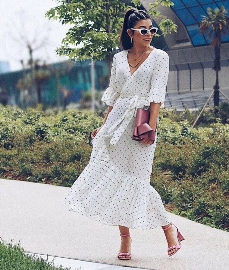 49.99 New With Tags H M Polka Dot Ivory White Ruffle Wrap Midi