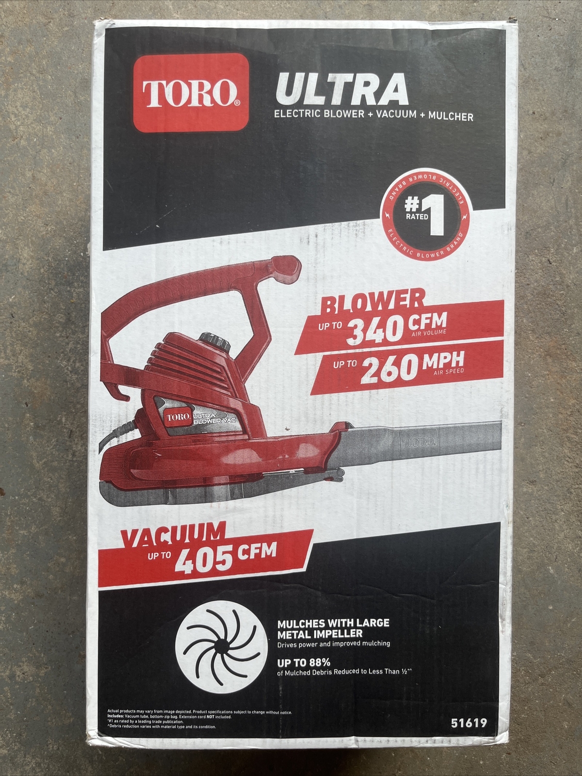 Toro electric blower/vacuum/mulcher model #51619. Brand new