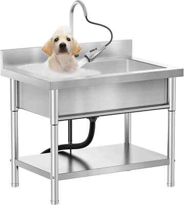 Stainless Steel Sink with Pull-Out Faucet for Kitchen Restaurant Laundries Pet