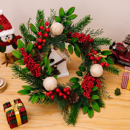 Festive Door Wreath Christmas for Front with Pinecones Berries
