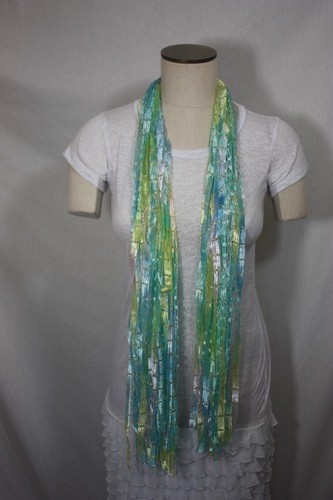 Ribbon & Ladder Yarn Fringe Scarf Women Infinity Lariat Bead Clasp Accessory - Picture 15 of 15