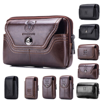 Genuine Leather Phone Bags Men Solid Color Waist Pack Fanny Pack Real Leather A