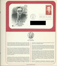 1986 US First Day Cover, 22¢ T. S. Eliot Stamp, Sept. 26, 1986, PCS