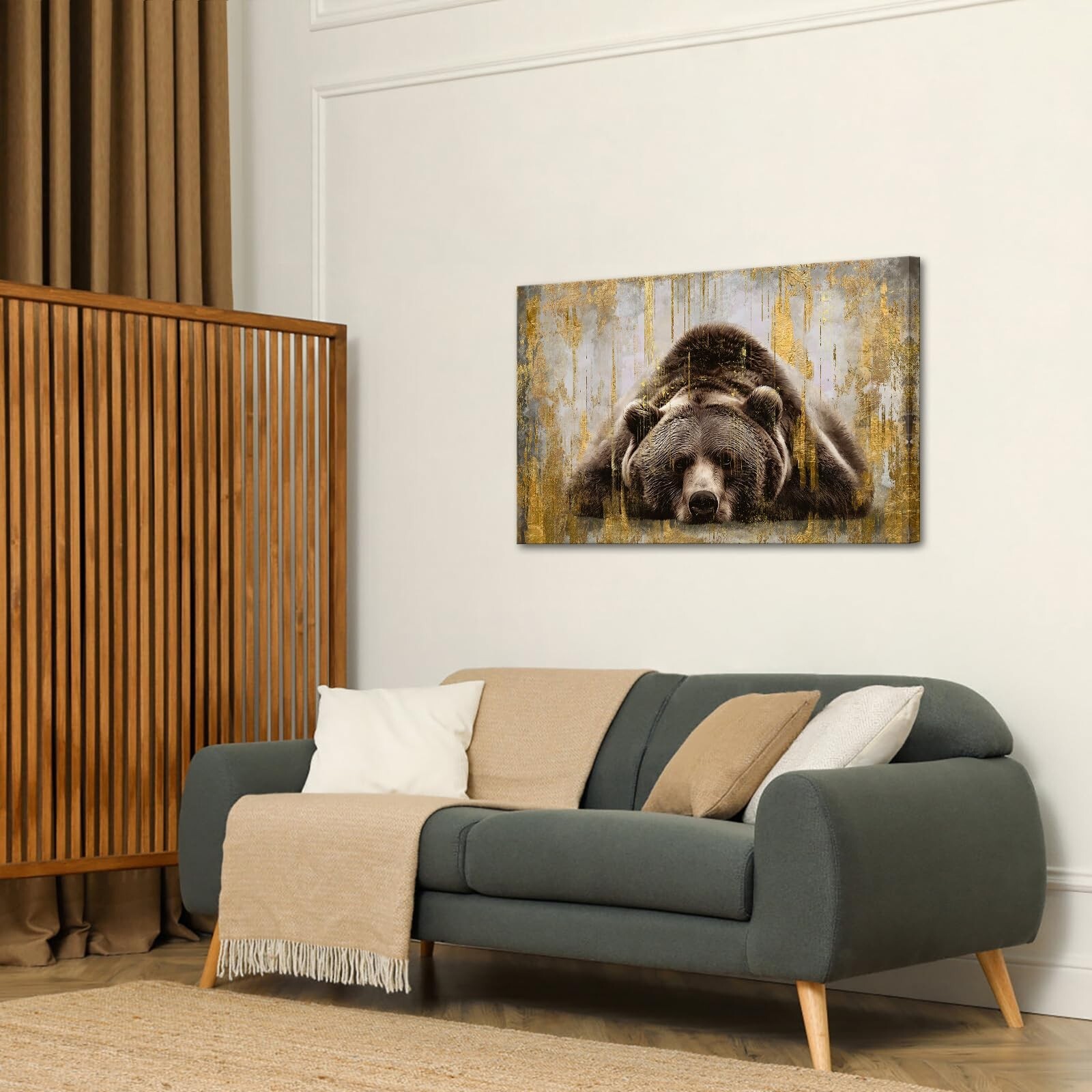 KREATIVE ARTS Bear Sleep Pictures Wall Decor Brown Animal Canvas Wall Art Mod...