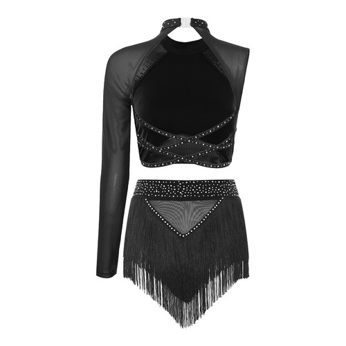 Women Set Tassel Outfit Performance Suit Contemporary Dancewear Figure Skating - Picture 12 of 19