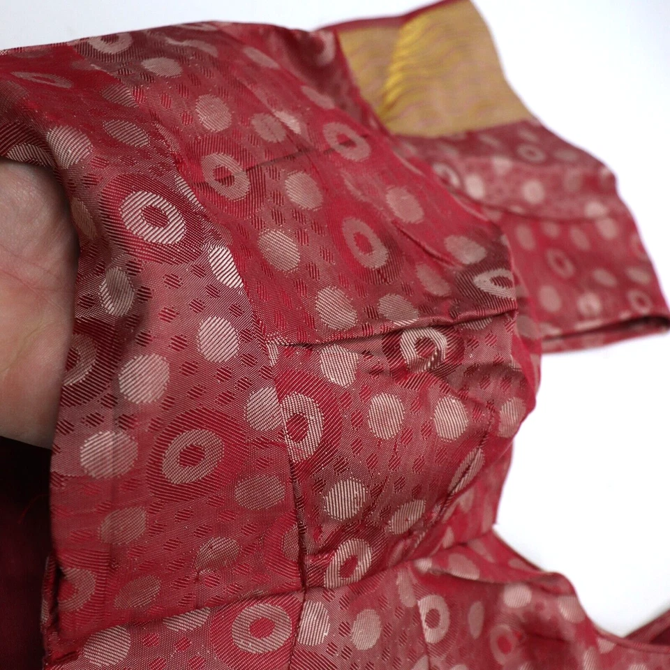 Blusa corta Indian Choli M 8 10 Borgoña Seda Borde Dorado Boho Festival Fiesta Foto 3 de 4