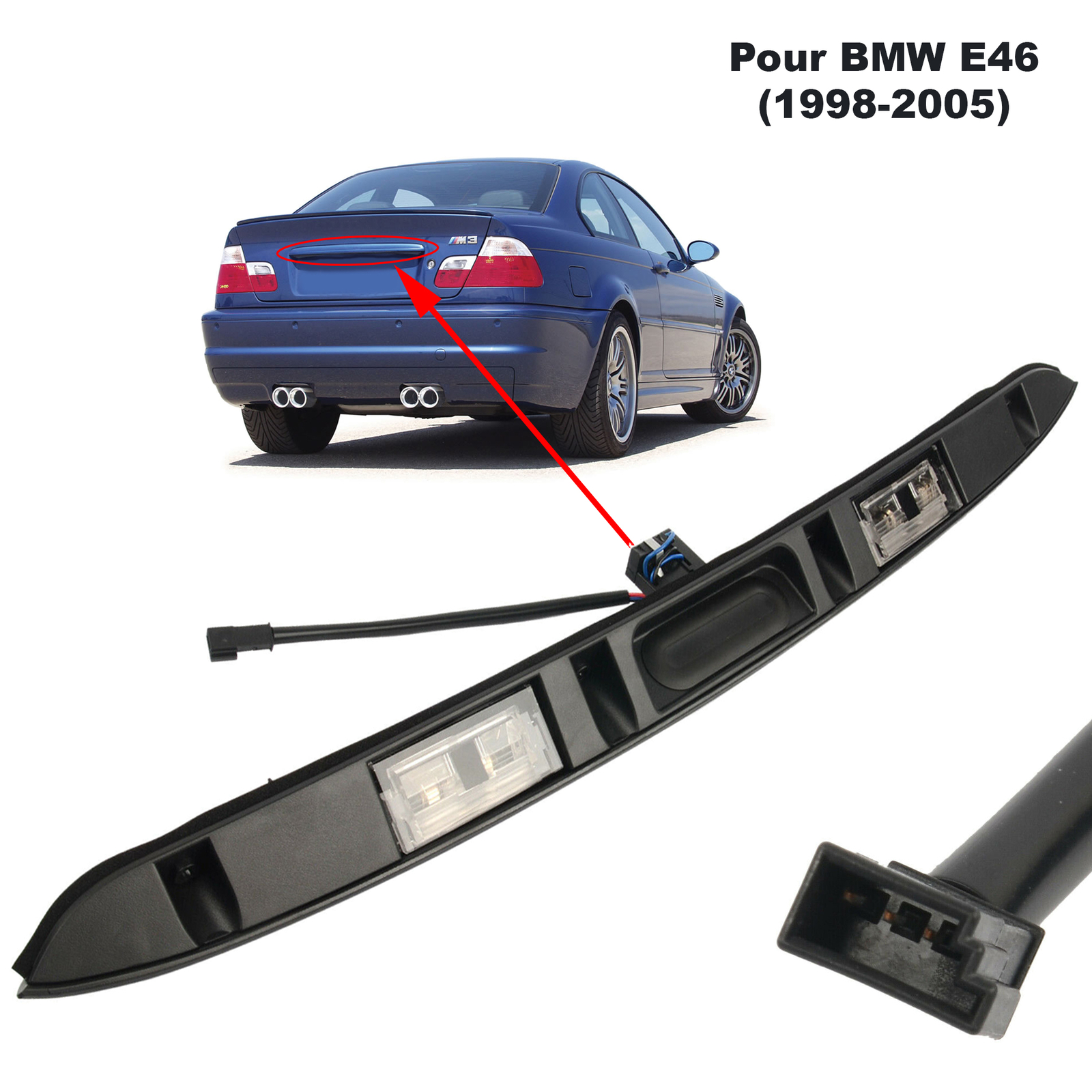 Bandeau Support Éclairage Plaque BMW E46 Feu Immatriculation Berline Noir - 2