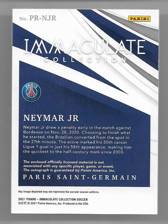 2021 Panini Immaculate Jersey Auto Card : Neymar Jr #06/10