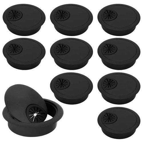 4-Pack Black Desk Cable Grommets - 2-1/16 Inch Cord Hole Covers For Office & Home Tables