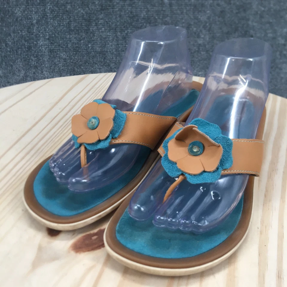 Bass Sandals Womens 9 M Casual Slip On Thong Flip Flops Brown Blue Italy Made - Image 3 of 4