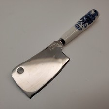 Vintage ELESVA Stainless Steel Cheese Cleaver 7.5" Dutch Blade Blue Paint Handle