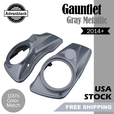 For Harley 14+ Advanblack 8'' Saddlebag Speaker Lids Gauntlet Gray Metallic