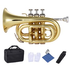 Portable Pocket Trumpet Bb B Flat Brass Trumpet with Mouthpiece Carry Case K5W4