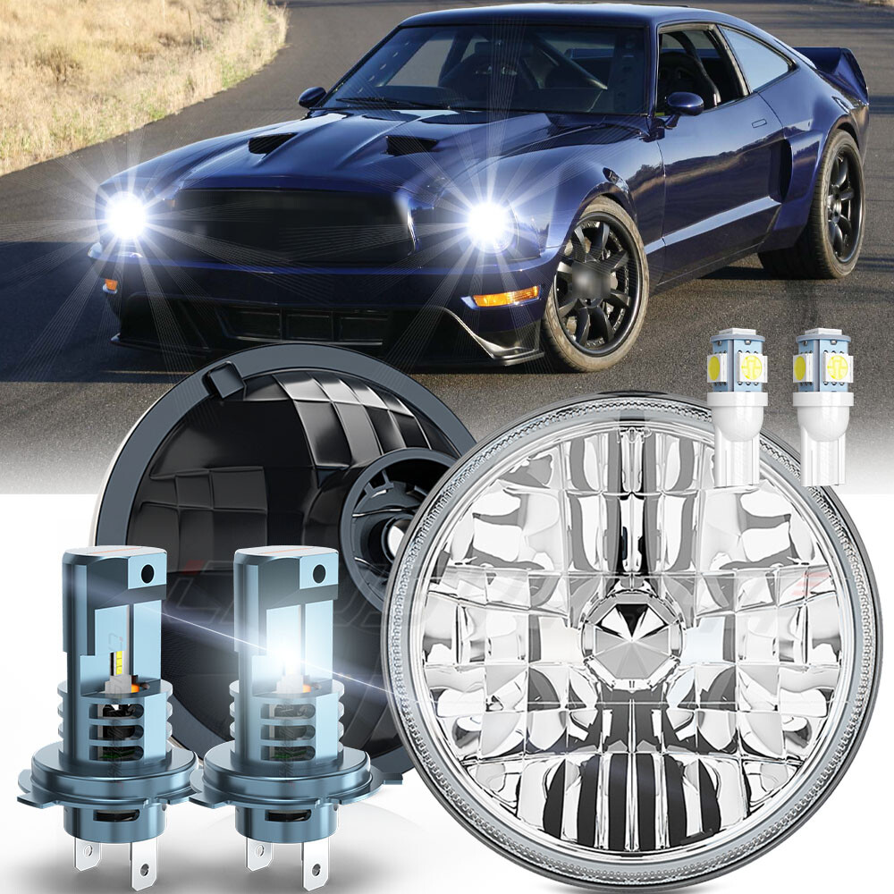 FIT for Ford Mustang 1965-1978 7inch Round LED Headlights Hi/Lo Sealed Beam