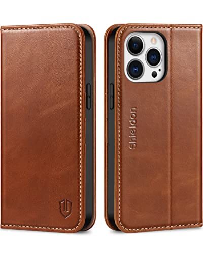 Case for iPhone 13 Pro Max 5G, Genuine Leather Folio Wallet Brown - Retro - Picture 2 of 7