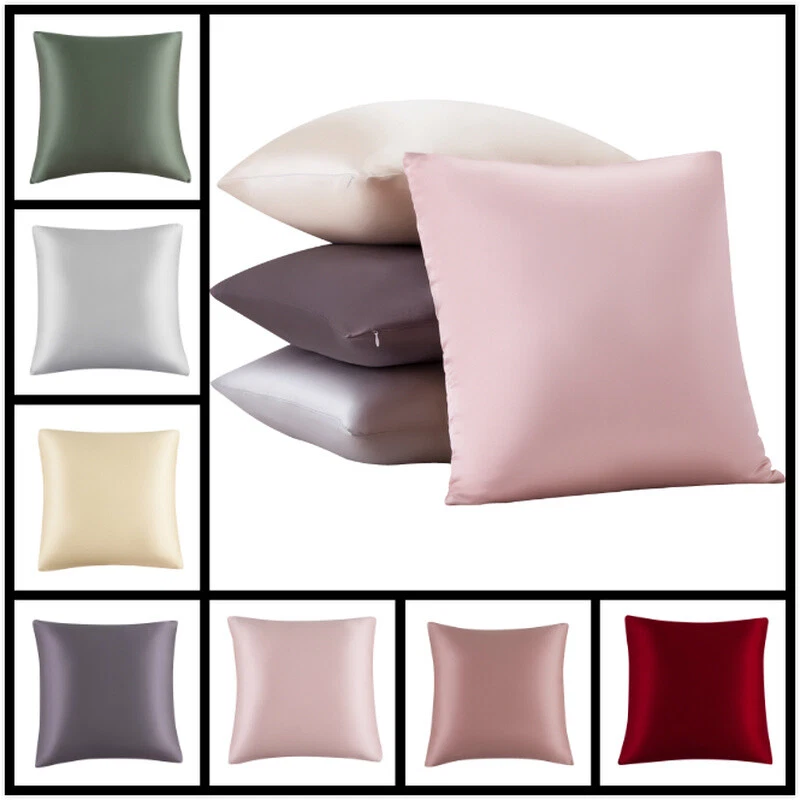 100% Mulberry Silk Throw Pillowcase Solid Square Sofa Car Cushion Cover Decorate - Image 2 of 4