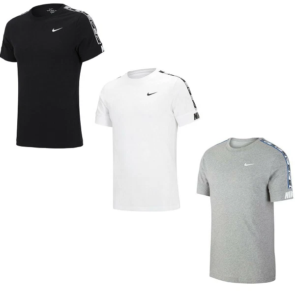 Mens Nike T Shirt Repeat Crew Neck Cotton Tape Sleeve Retro Black White Grey
Opens in a new window o