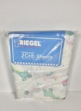 VINTAGE NOS RIEGEL FITTED CRIB SHEETS PAIR 1 DINOSAUR  1 TEAL 100 COTTON USA