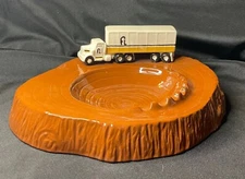 Vintage Arnel's Ceramic Ashtray Faux Wood Semi Truck 1970s Smoking MCM Man Cave