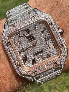 14K Rose Gold Plated & Two Tone Real Watch Iced Cz Arabic