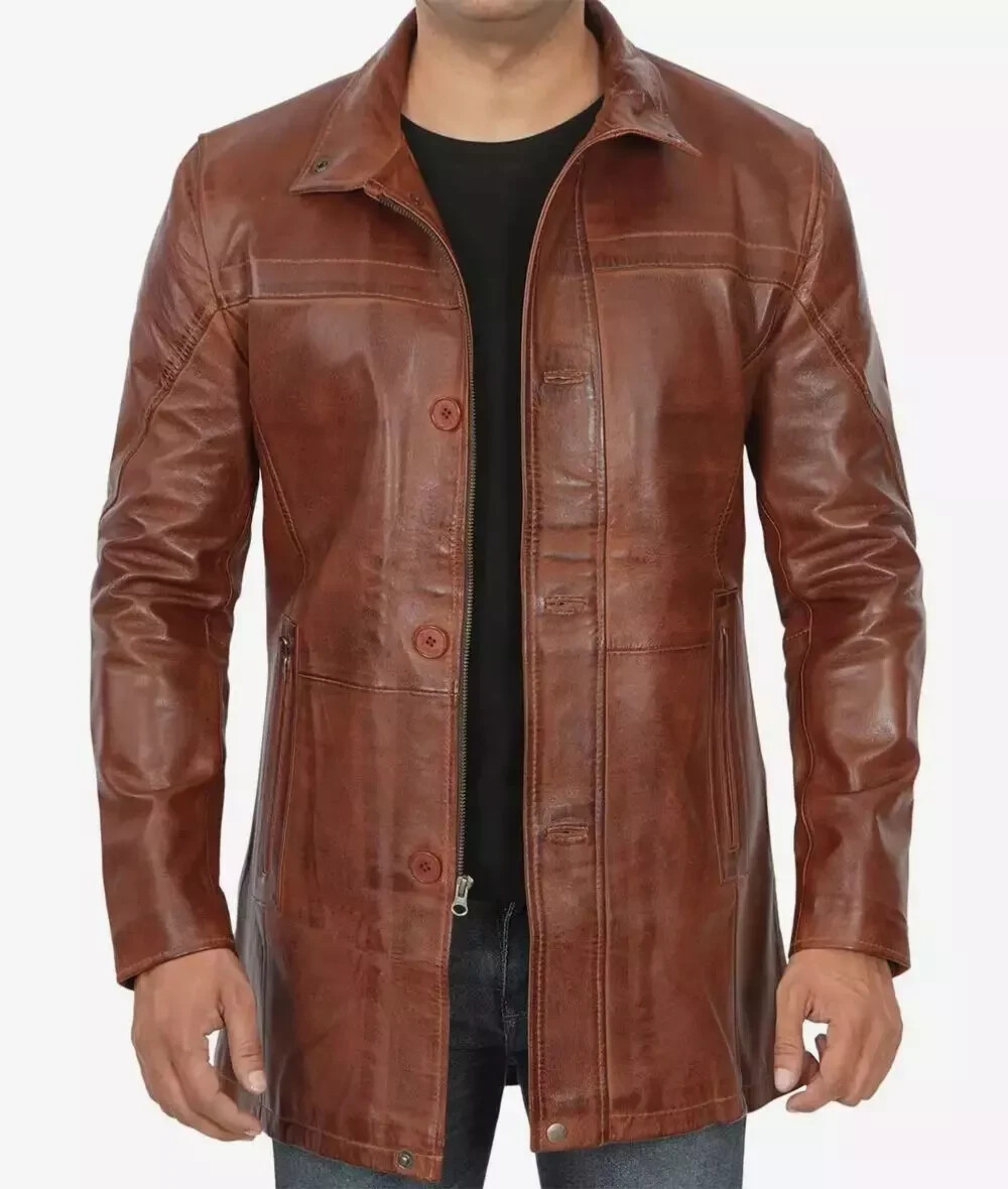 Men's 100% Real Lambskin Brown Leather Motorcycle Winter Jacket Designer Coat