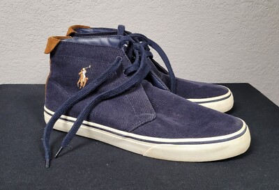 Polo Ralph Lauren Talin High Top Blue Corduroy Sneakers Shoes Size 11D Mens