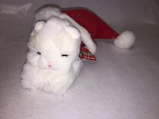 RUSS BERRIE & CO PLUSH KITTEN SLEEPING IN CHRISTMAS SANTA HAT