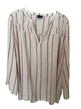 Splendid   V-Neck White Blouse with Pink Stripes XXL
