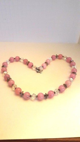 Collana artigianale in quarzo rosa tondo naturale, perle sfaccettate e argento - NUOVO - Foto 5 di 8
