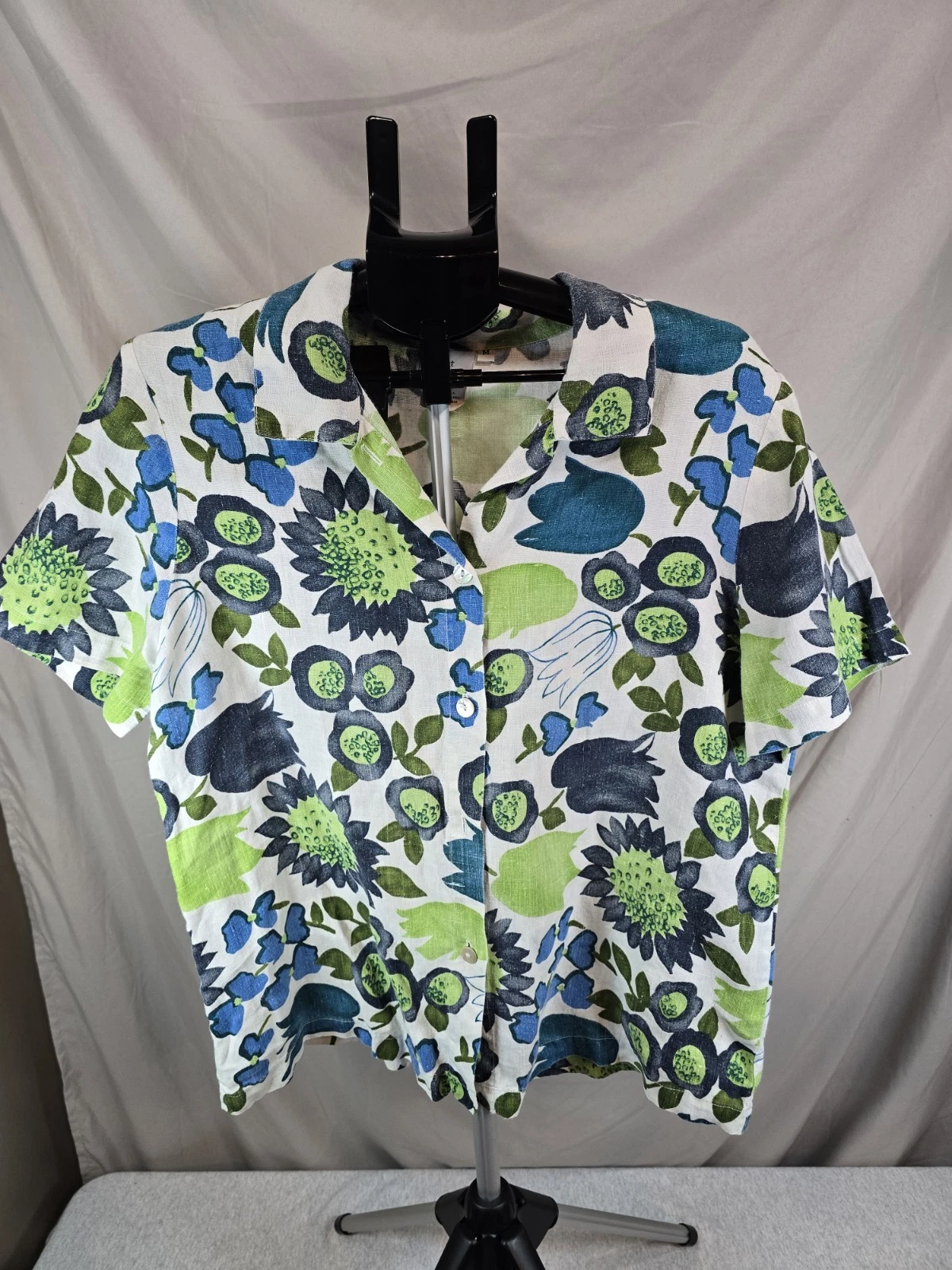 Hot Cotton Mens Sz M Shirt Button Up 100% Linen Floral Collared Marc Ware 80s