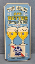 PBR PABST BLUE RIBBON TWO HEADS ARE BETTER THAN ONE VINTAGE COMPRESSED WOOD